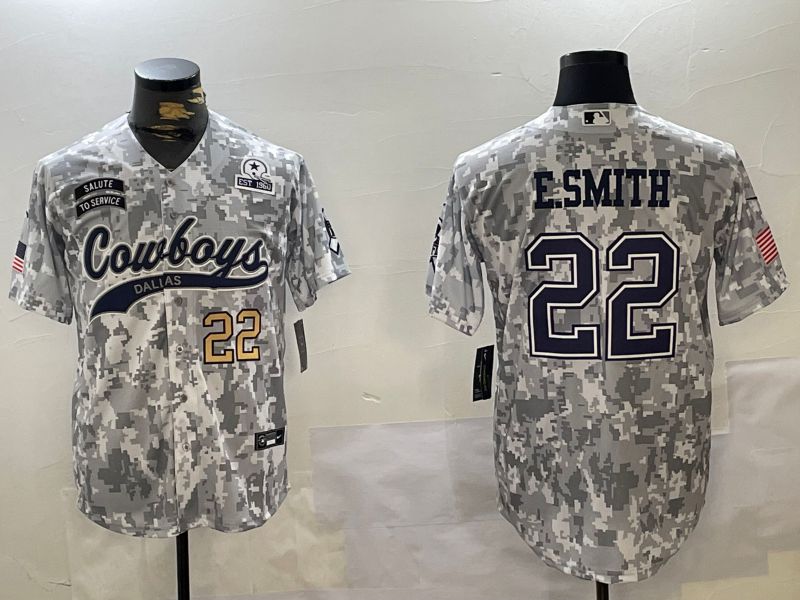 Men Dallas Cowboys 22 E.Smith Nike Arctic Camo 2024 Salute to Service Limited NFL Jersey style 5